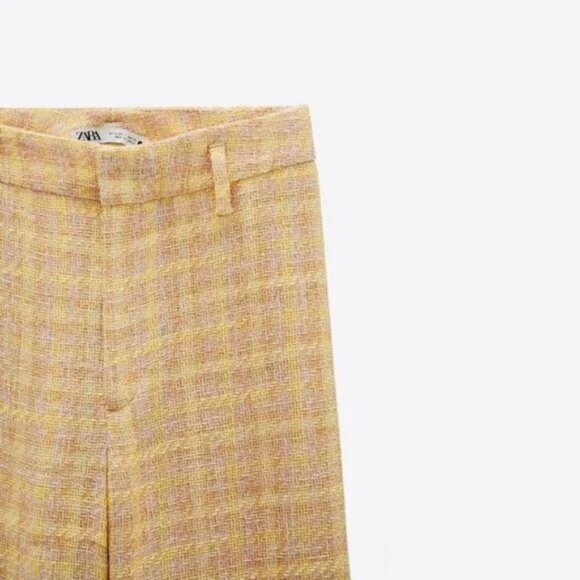 NWT Zara yellow tan & white tweed cropped wide leg culottes, L - Picture 8 of 10